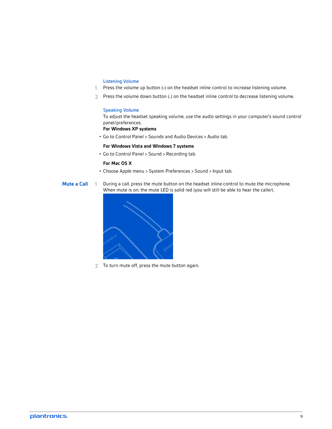 Plantronics C325, C315 manual For Windows XP systems, For Windows Vista and Windows 7 systems, For Mac OS 