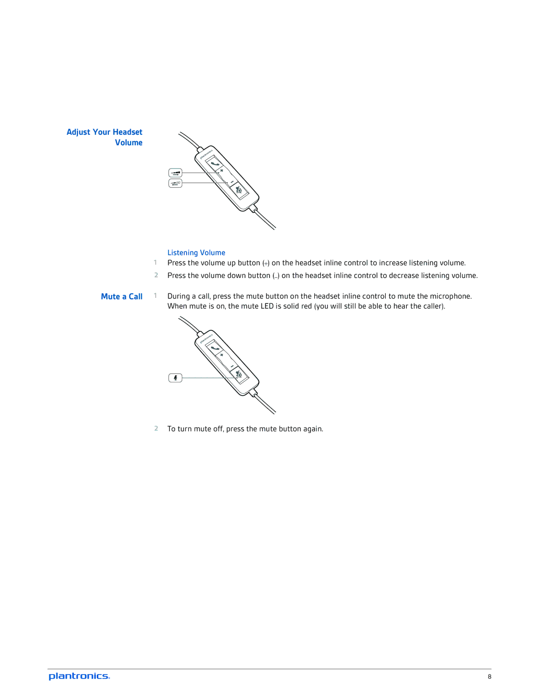 Plantronics C520-M, C510- M manual Adjust Your Headset Volume, Listening Volume 