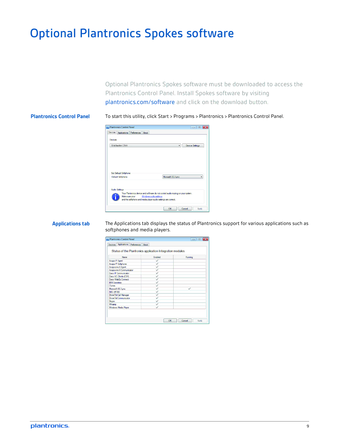 Plantronics C510- M, C520-M manual Optional Plantronics Spokes software 