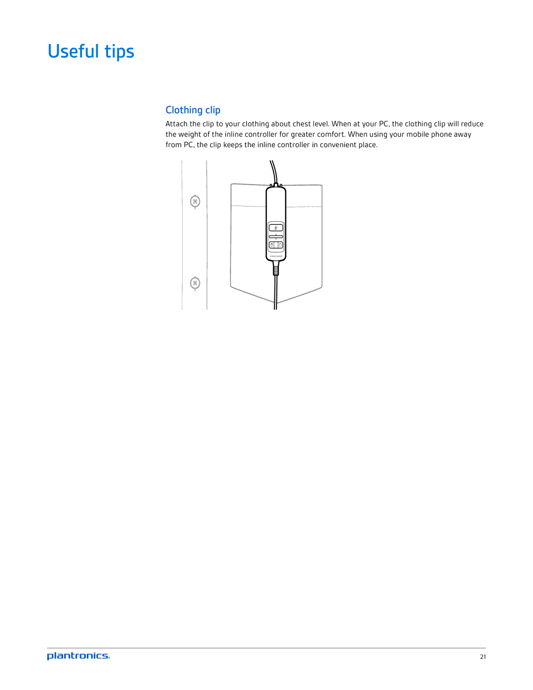 Plantronics C720M, C710M manual Useful tips, Clothing clip 