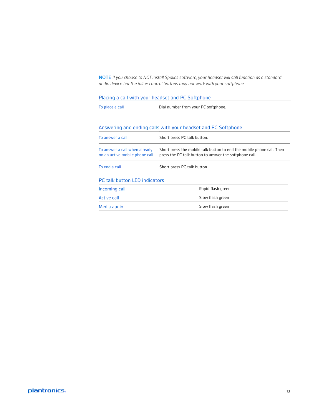 Plantronics C710, C720 manual Placing a call with your headset and PC Softphone, PC talk button LED indicators 