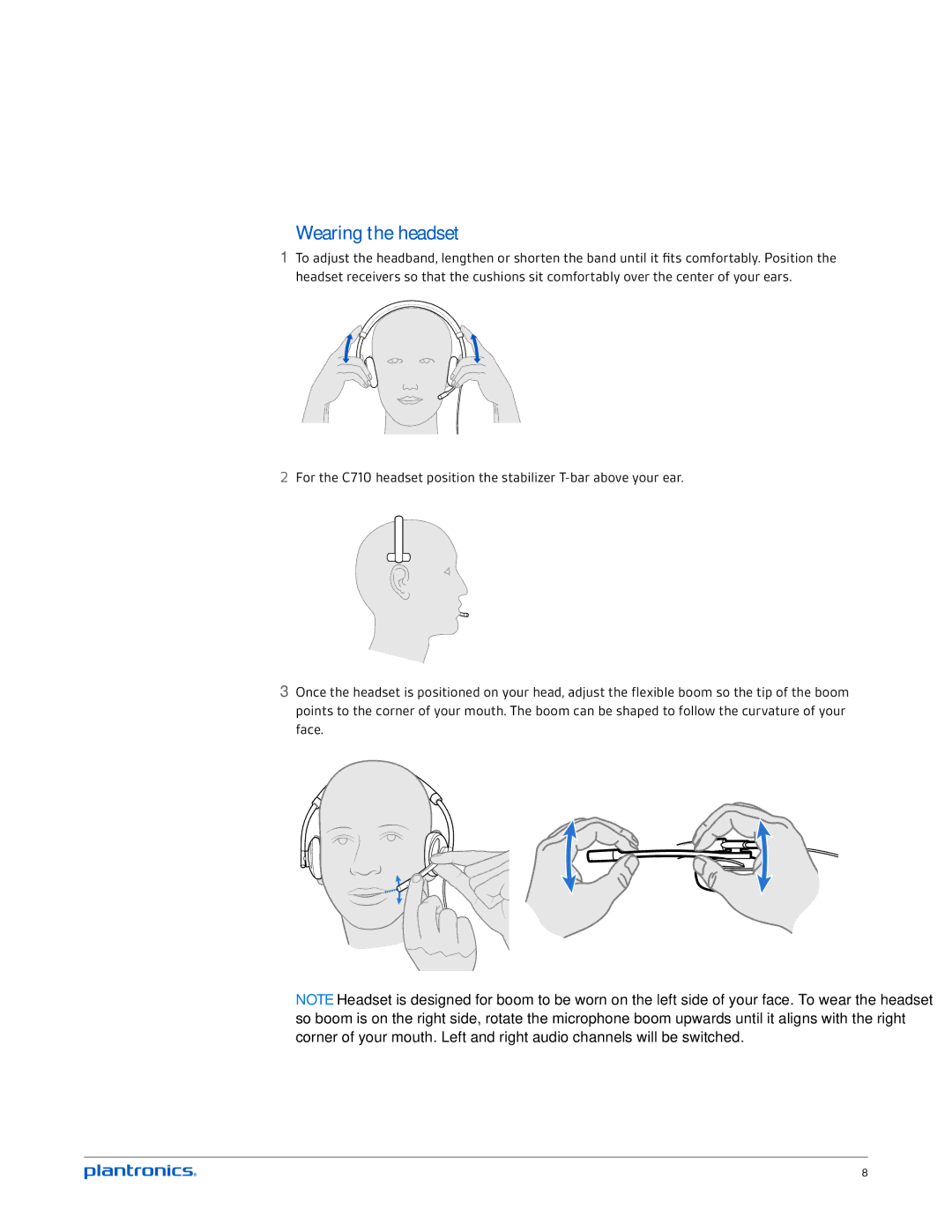 Plantronics C720, C710 manual Wearing the headset 