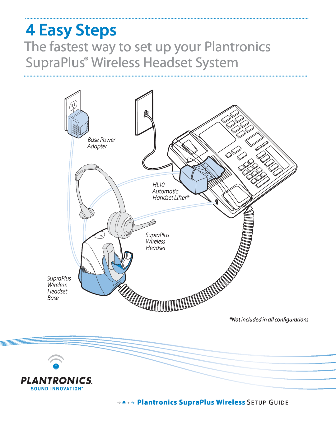 Plantronics CS351N setup guide Base Power Adapter HL10 Automatic Handset Lifter, Headset Base, Easy Steps 
