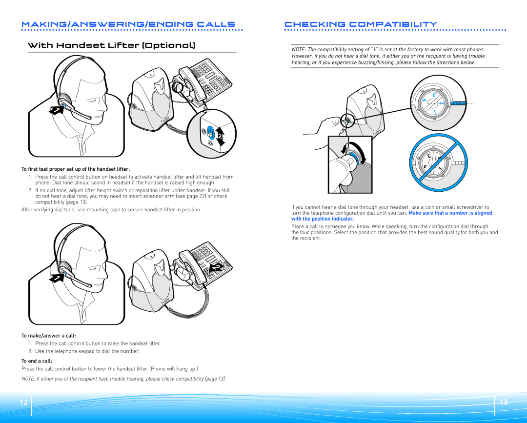 Plantronics CS50/55 warranty With Handset Lifter Optional, To first test proper set up of the handset lifter 