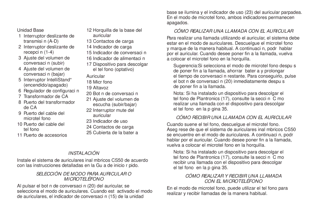 Plantronics CS50 manual do utilizador Instruinstrucciones DE USO 