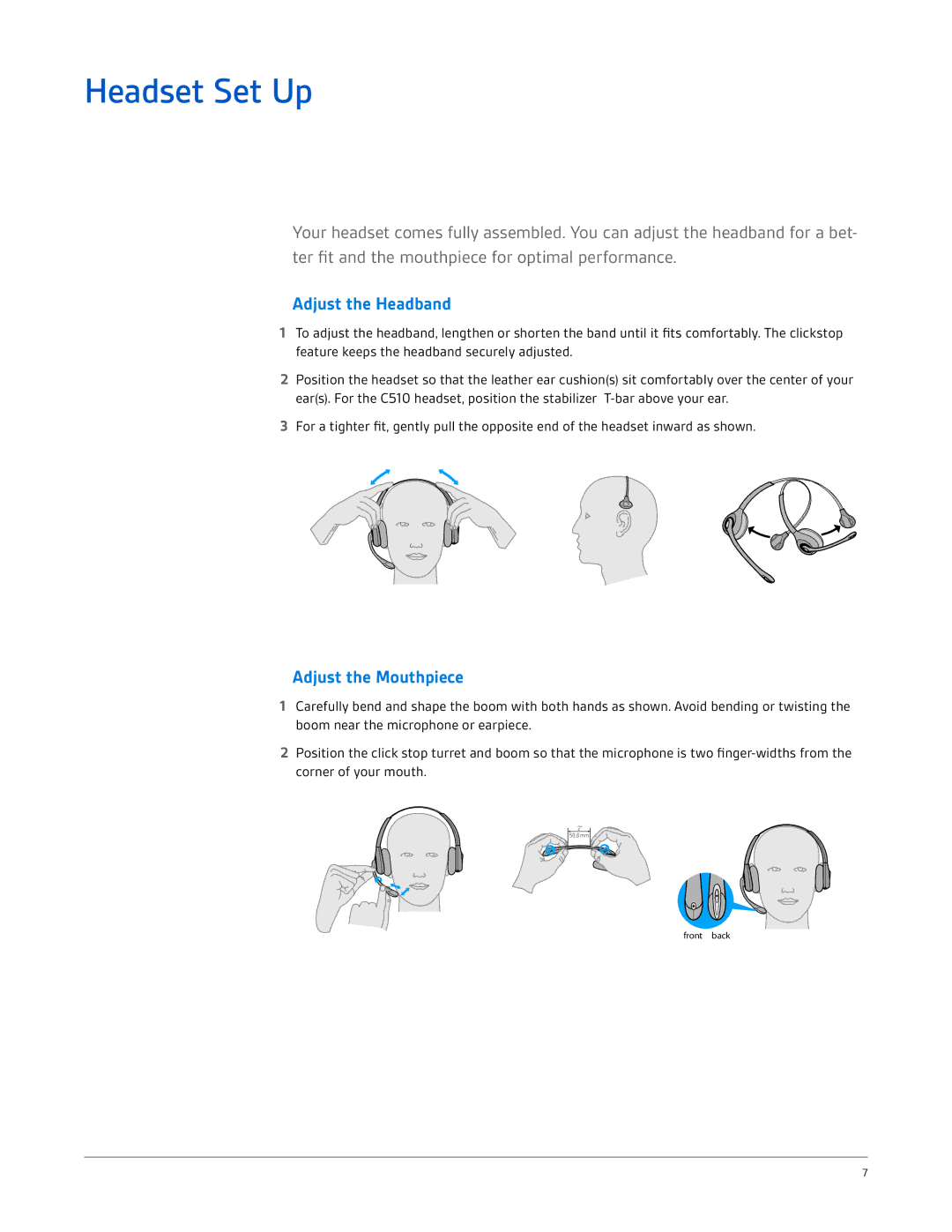 Plantronics CS510, CS520 manual Headset Set Up, Adjust the Headband 