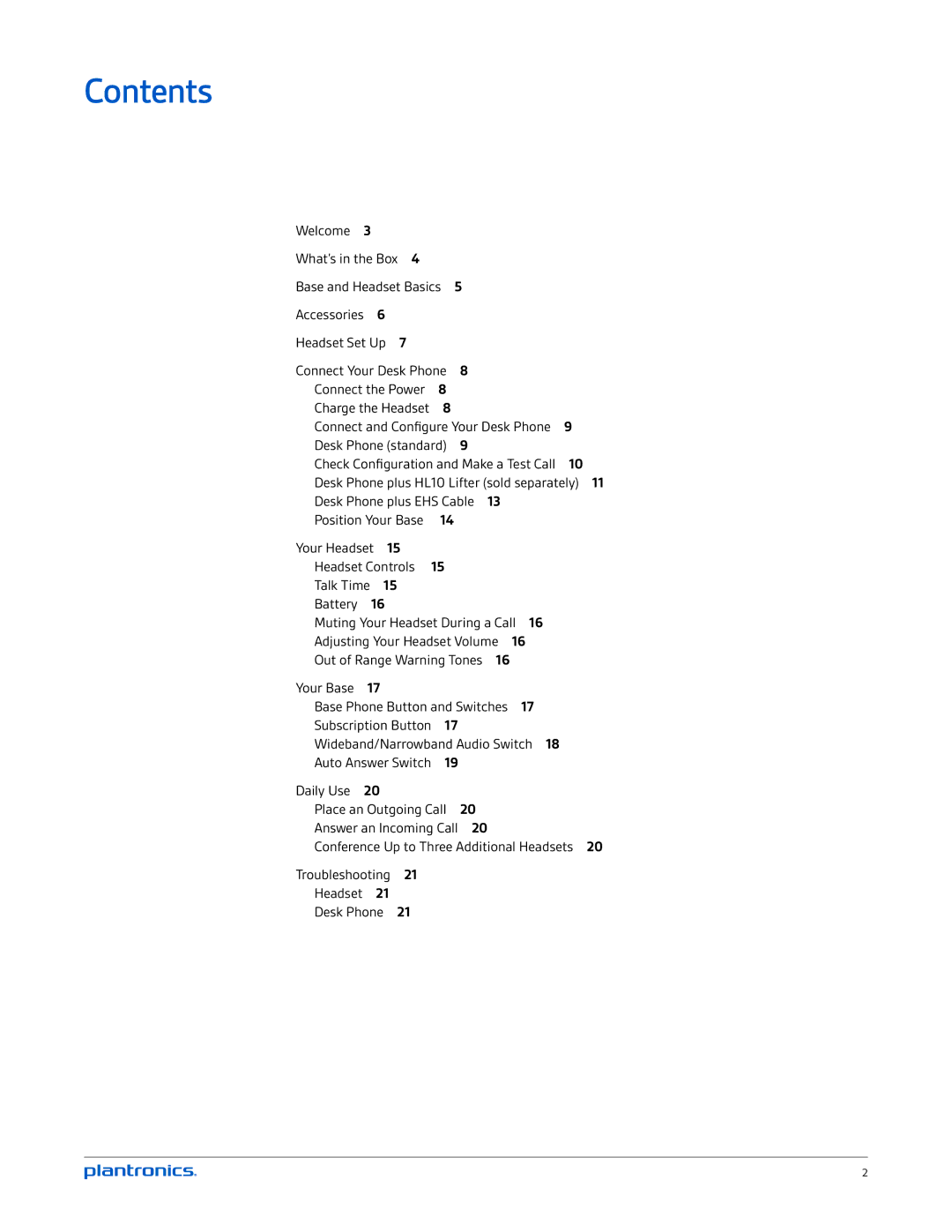 Plantronics CS520-XD, CS510-XD manual Contents 