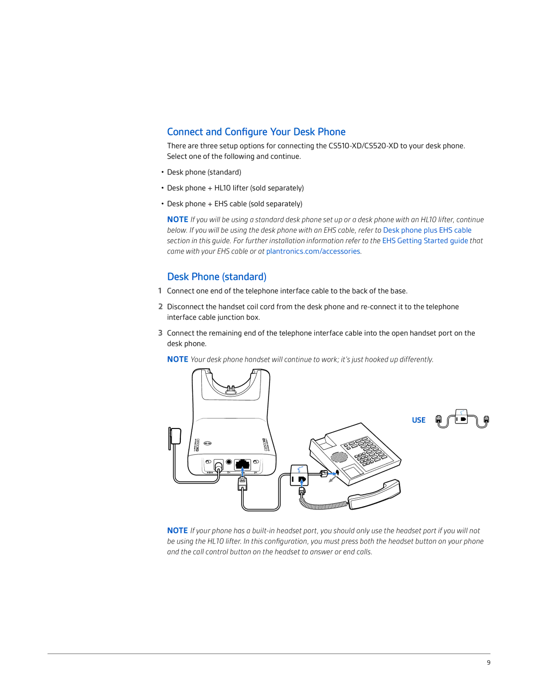 Plantronics CS510-XD, CS520-XD manual Connect and Configure Your Desk Phone, Desk Phone standard 