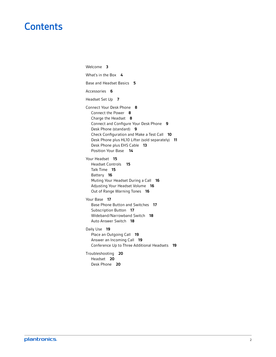 Plantronics CS520 manual Contents 