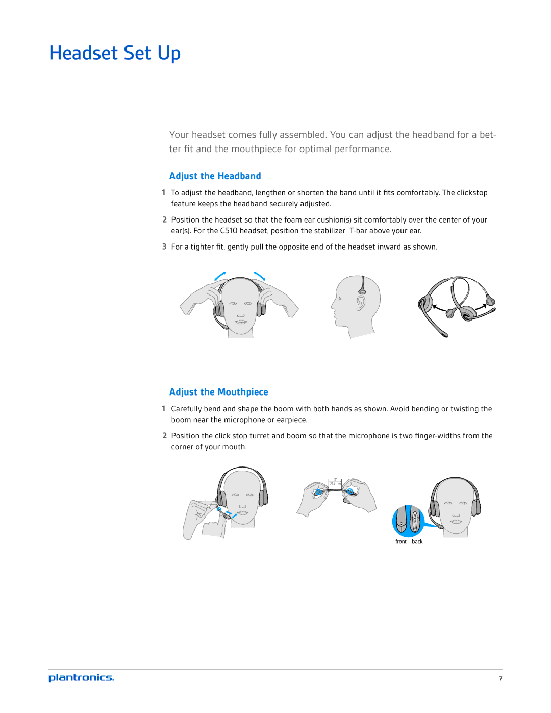 Plantronics CS520 manual Headset Set Up, Adjust the Headband 