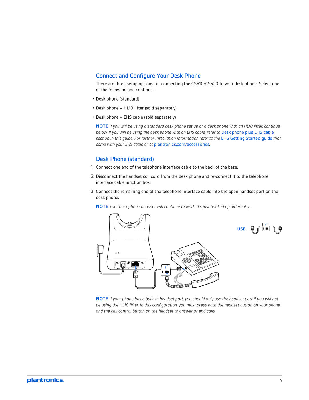 Plantronics CS520 manual Connect and Configure Your Desk Phone, Desk Phone standard 