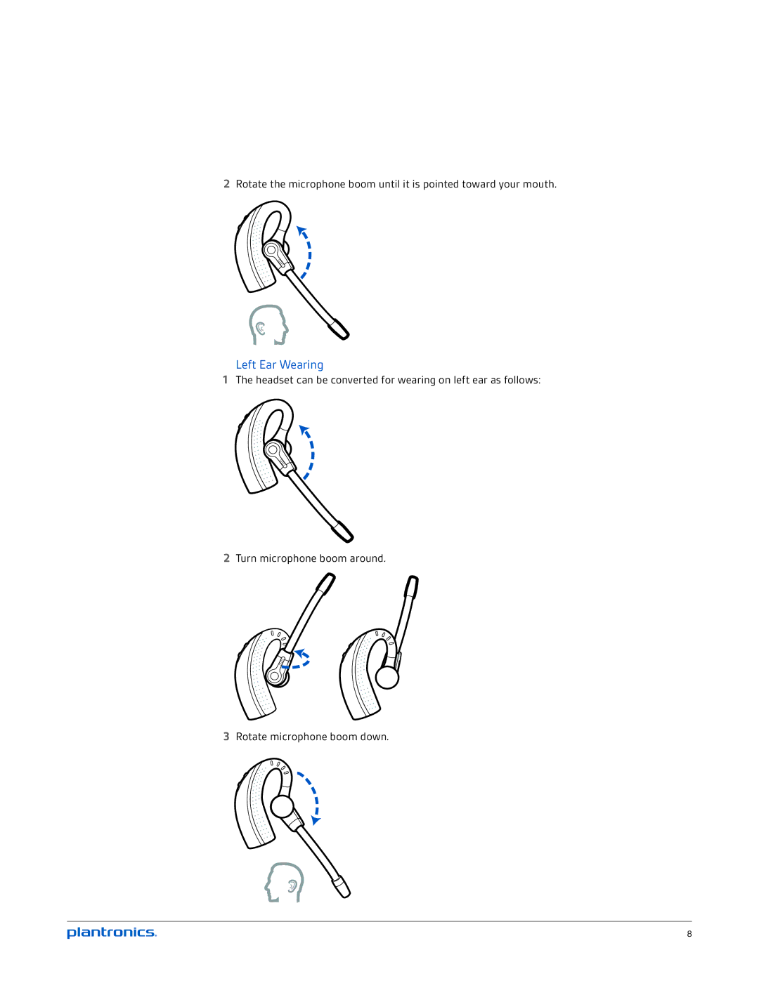 Plantronics CS530 manual Left Ear Wearing 