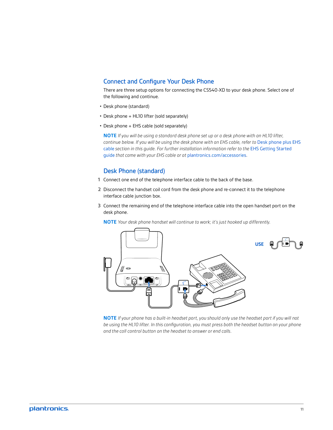 Plantronics CS540-XD manual Connect and Configure Your Desk Phone, Desk Phone standard 