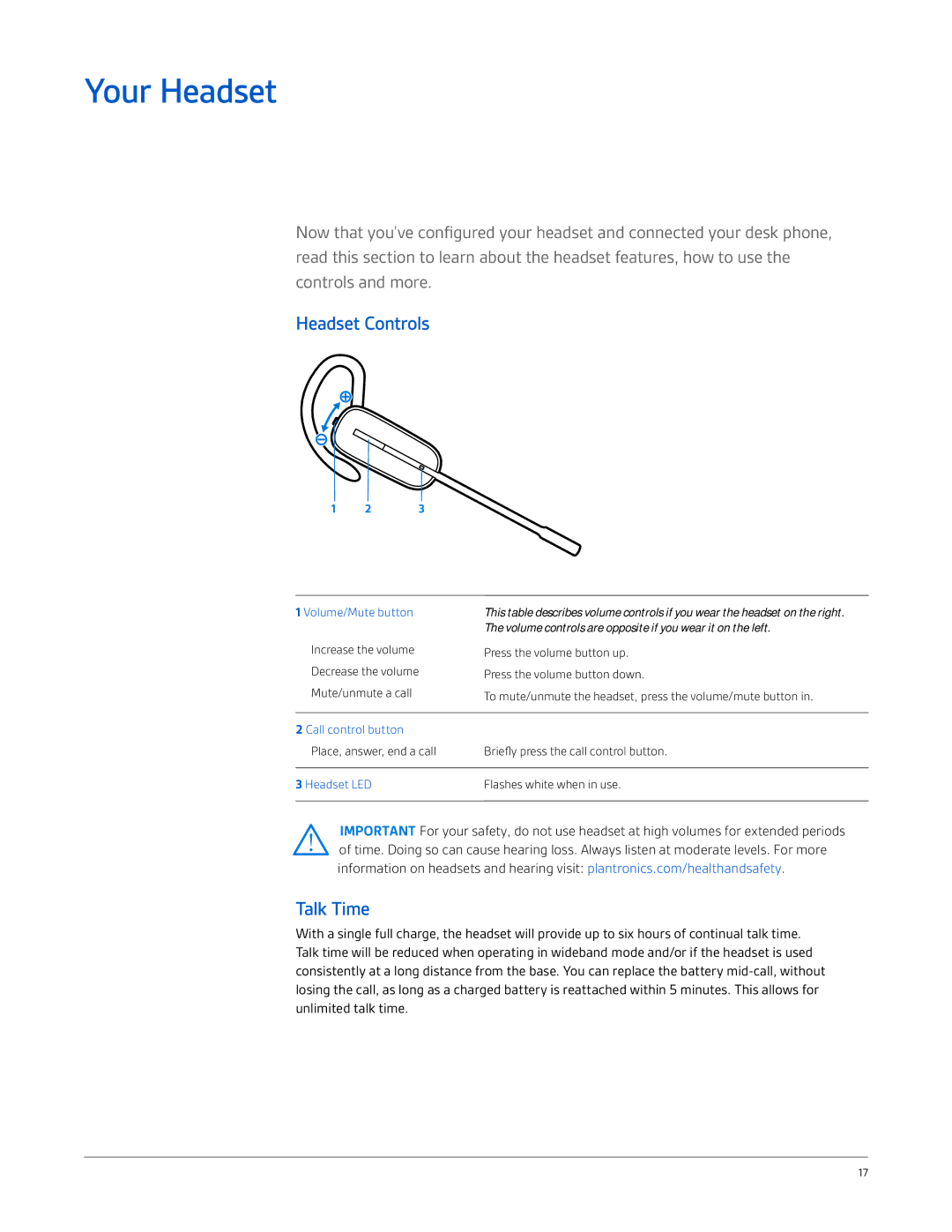 Plantronics CS540-XD manual Your Headset, Headset Controls, Talk Time 