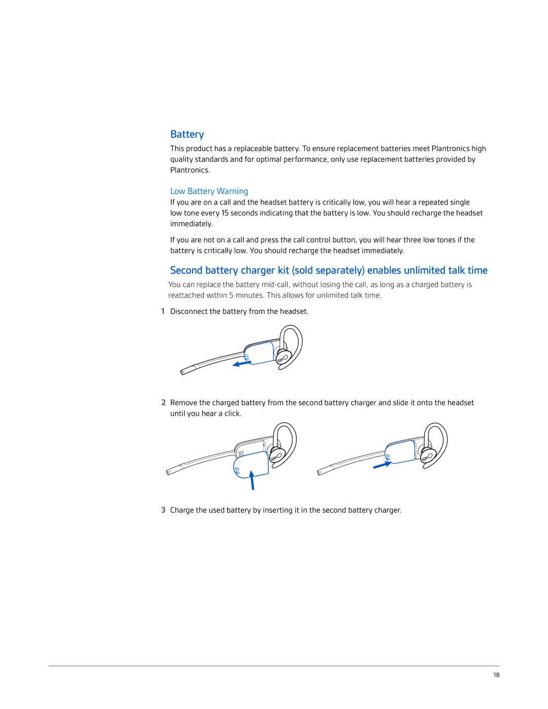 Plantronics CS540-XD manual Low Battery Warning 