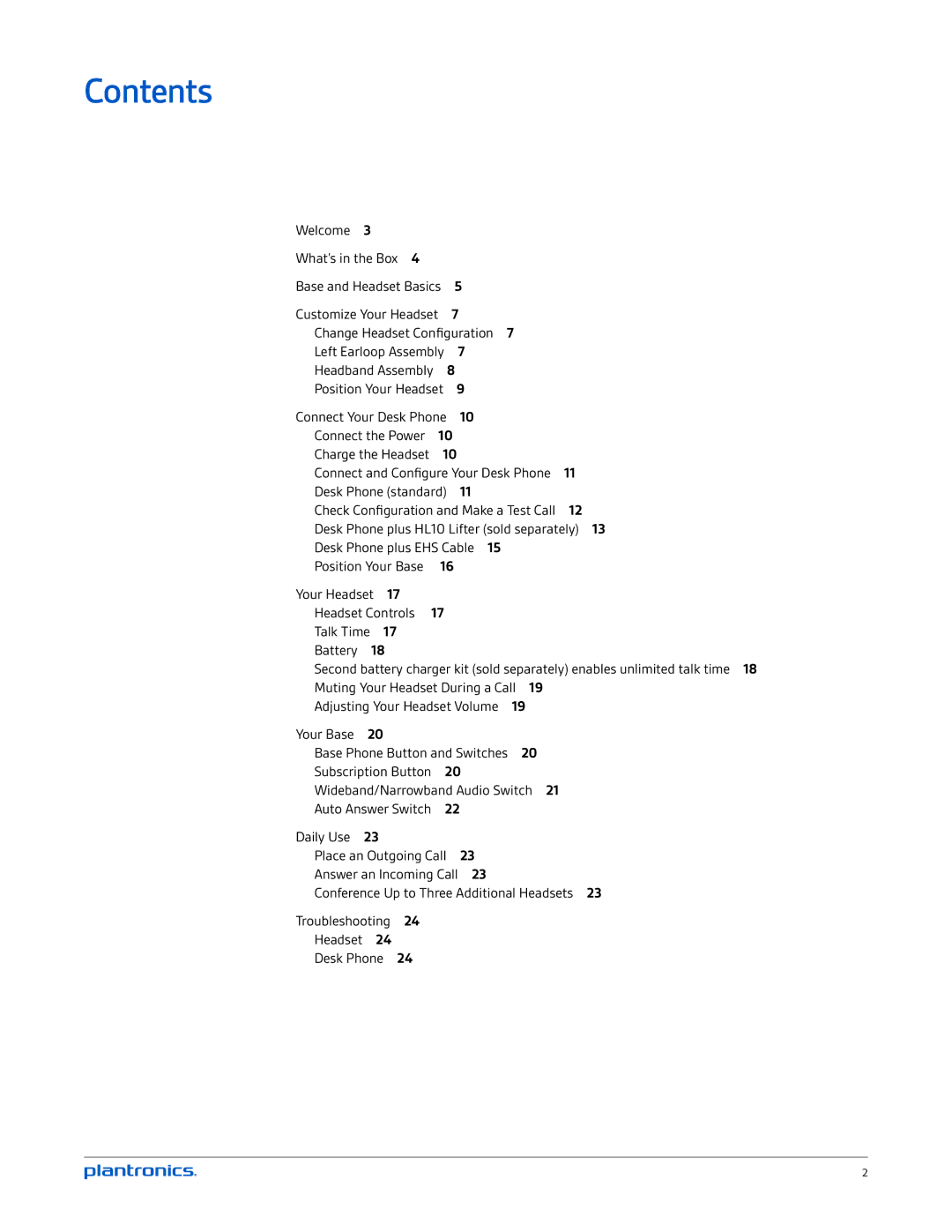 Plantronics CS540-XD manual Contents 