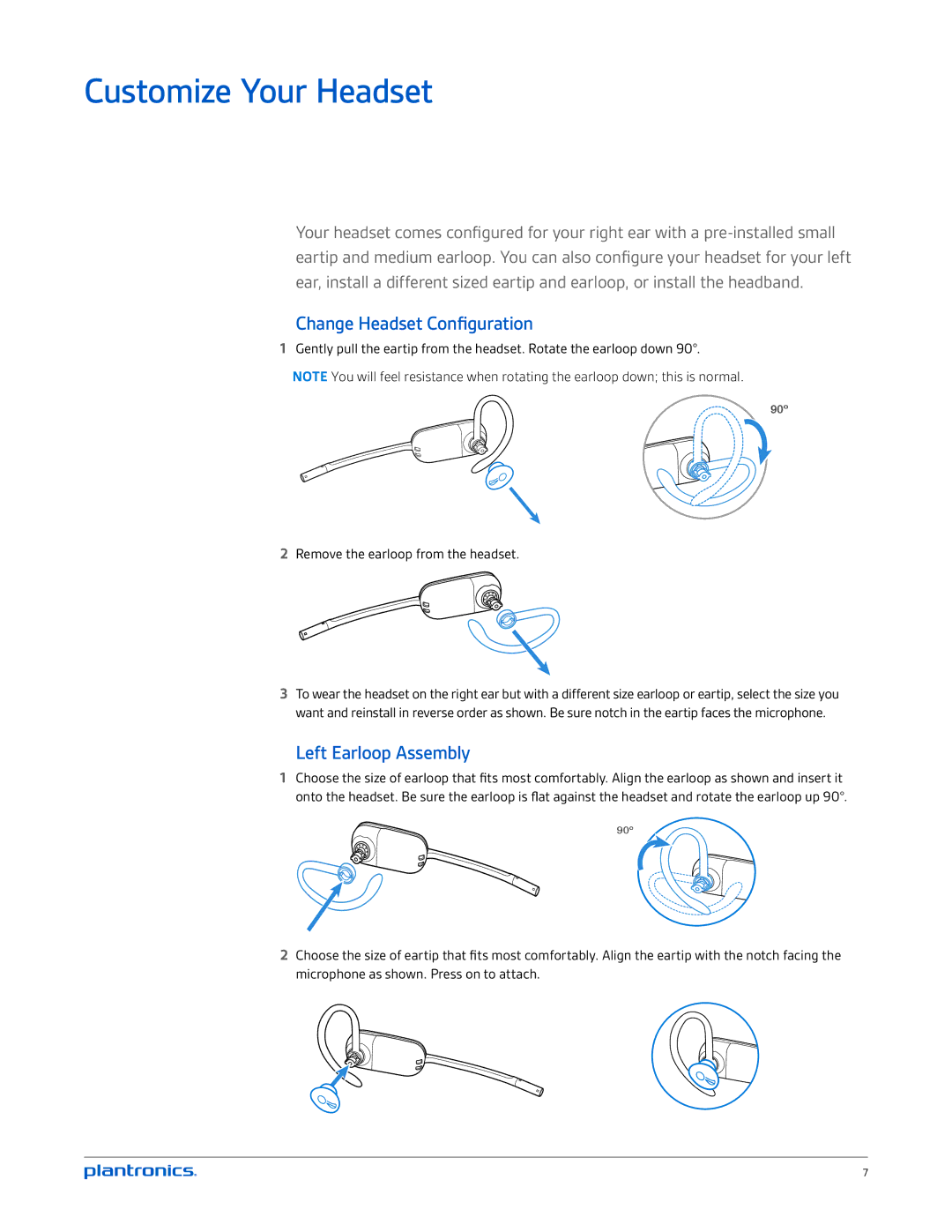 Plantronics CS540-XD manual Customize Your Headset, Change Headset Configuration, Left Earloop Assembly 