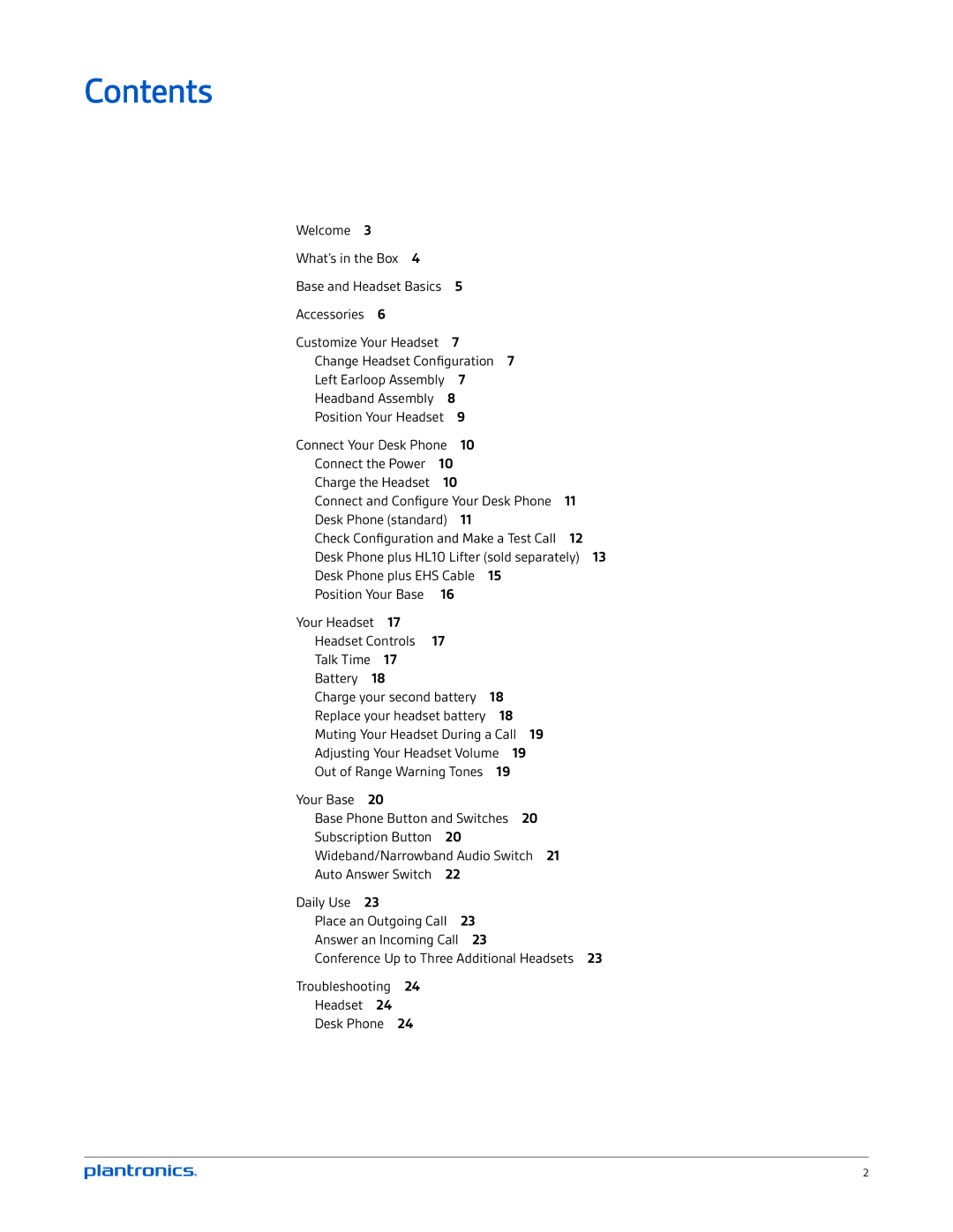 Plantronics CS545-XD manual Contents 