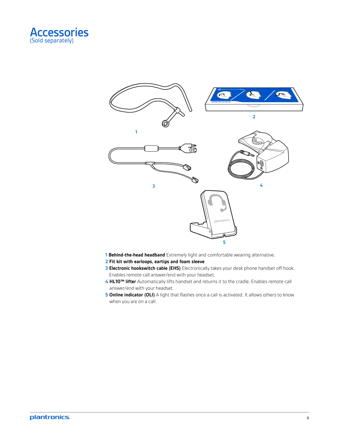 Plantronics CS545-XD manual Accessories, Sold separately 