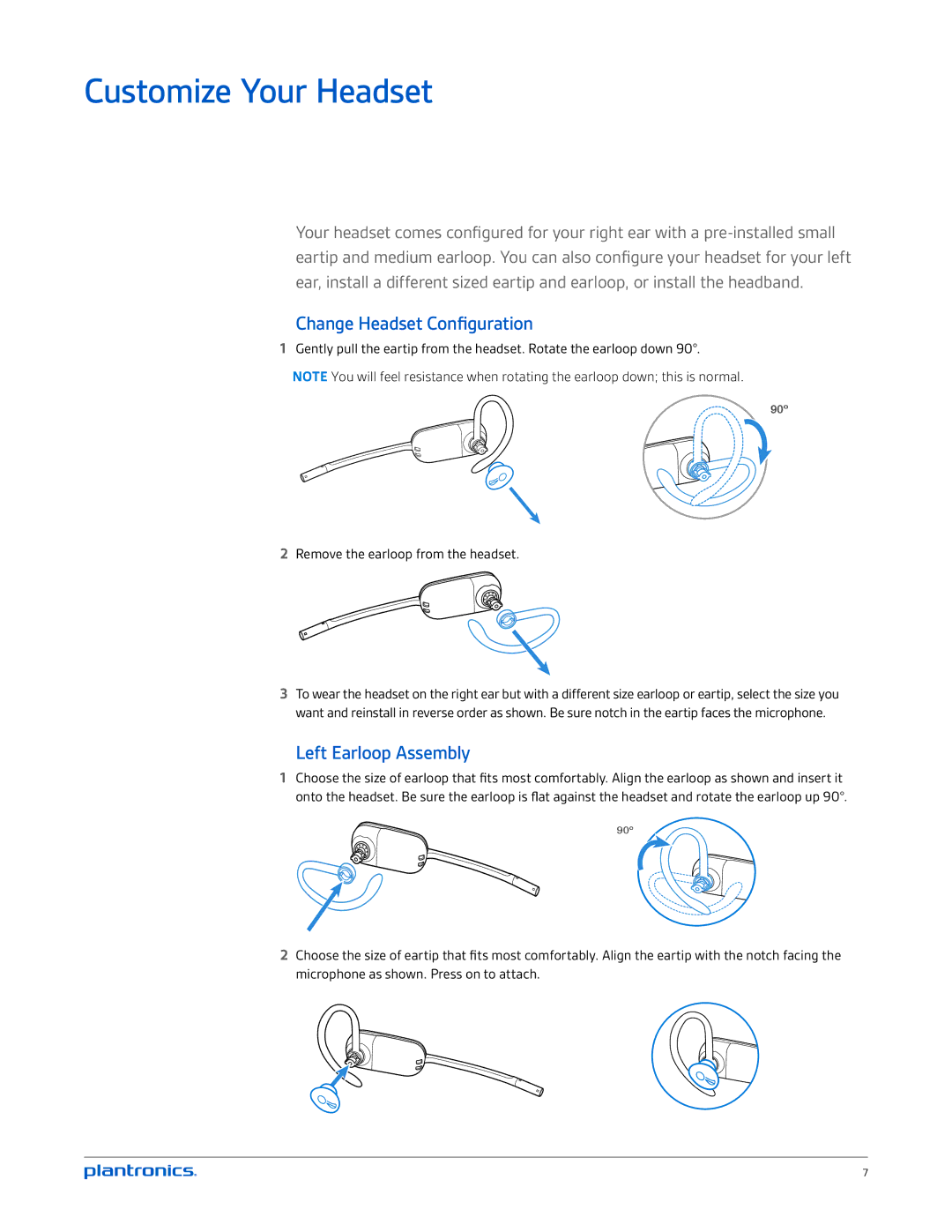 Plantronics CS545-XD manual Customize Your Headset, Change Headset Configuration, Left Earloop Assembly 