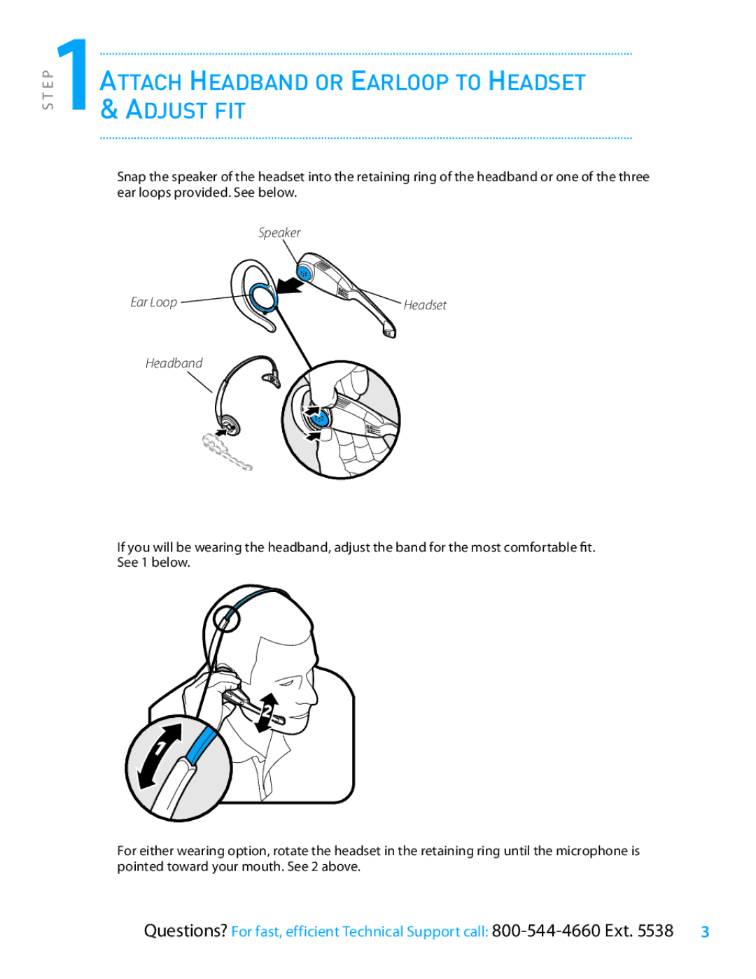 Plantronics CS55 Series setup guide Speaker Ear Loop, Headband 