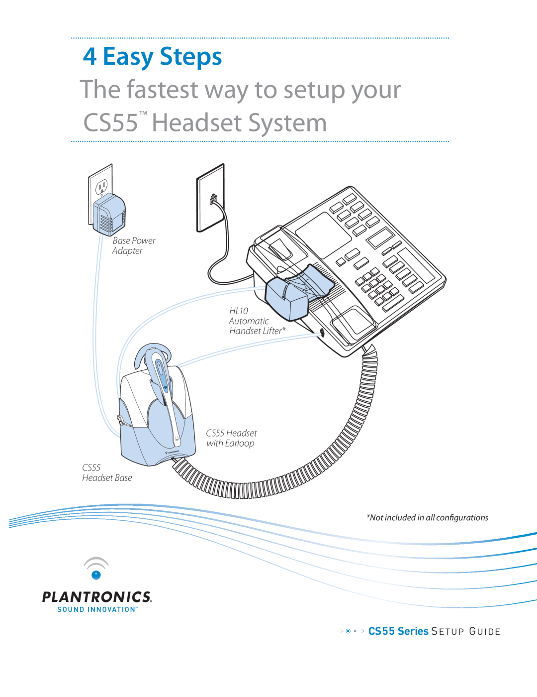Plantronics CS55 Series setup guide Base Power Adapter HL10 Automatic Handset Lifter, CS55 Headset Base, Easy Steps 