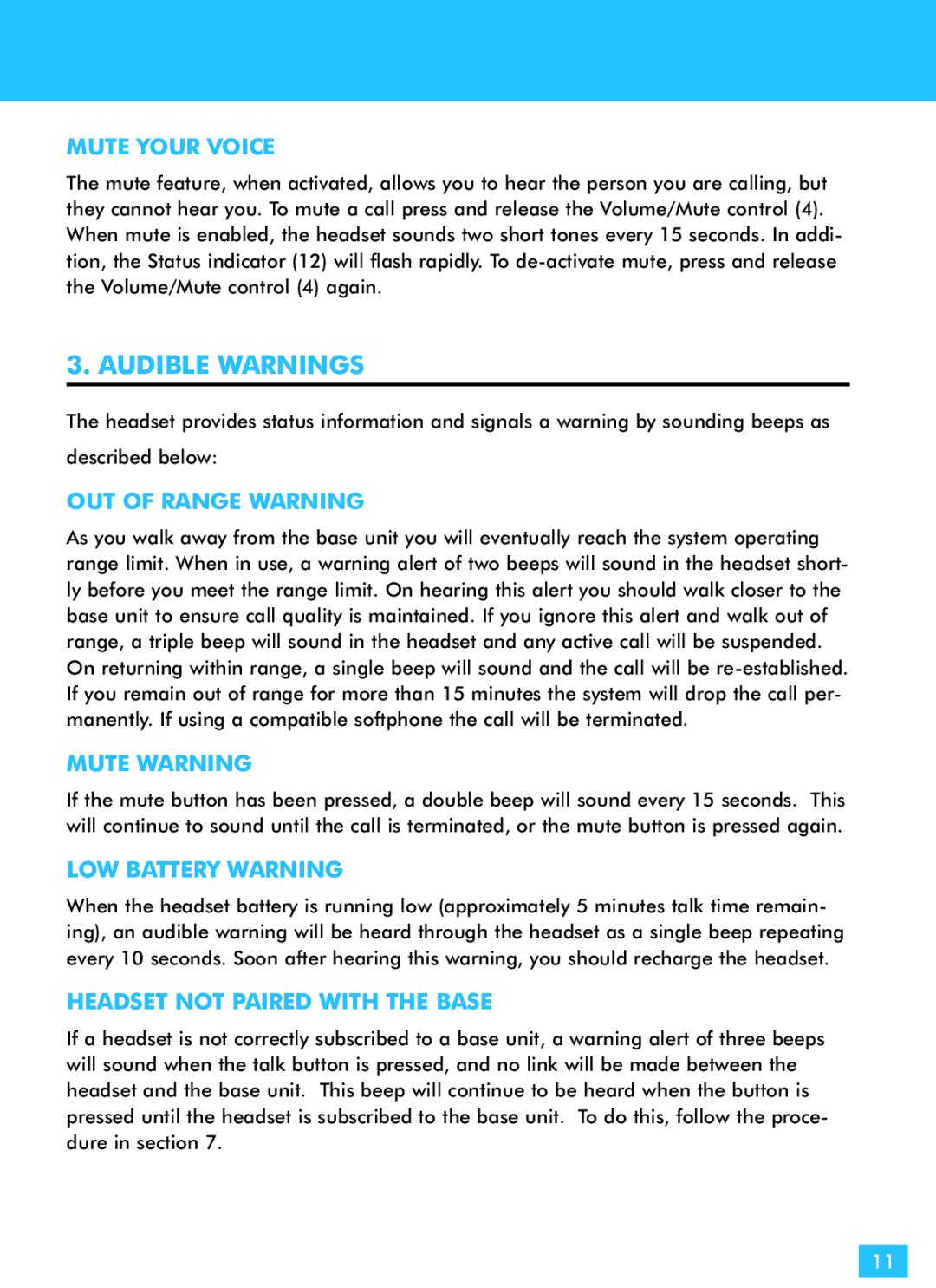 Plantronics CS60-USB, CS50-USB manual Audible Warnings 