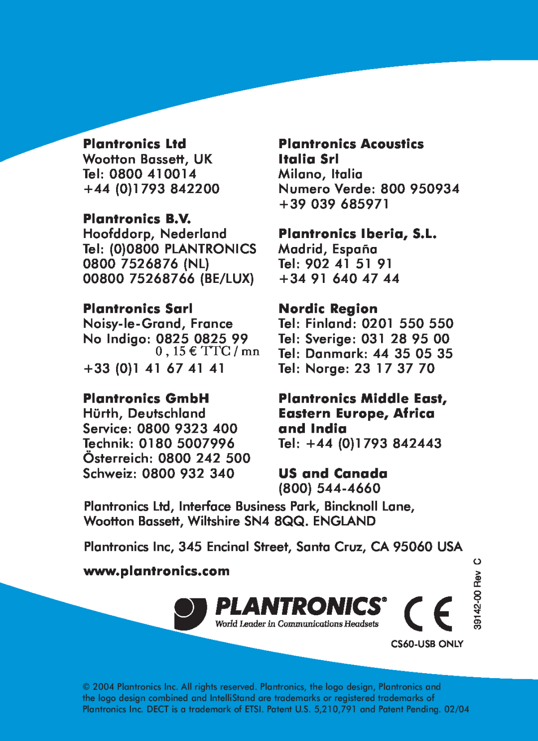 Plantronics CS50-USB, CS60-USB manual 