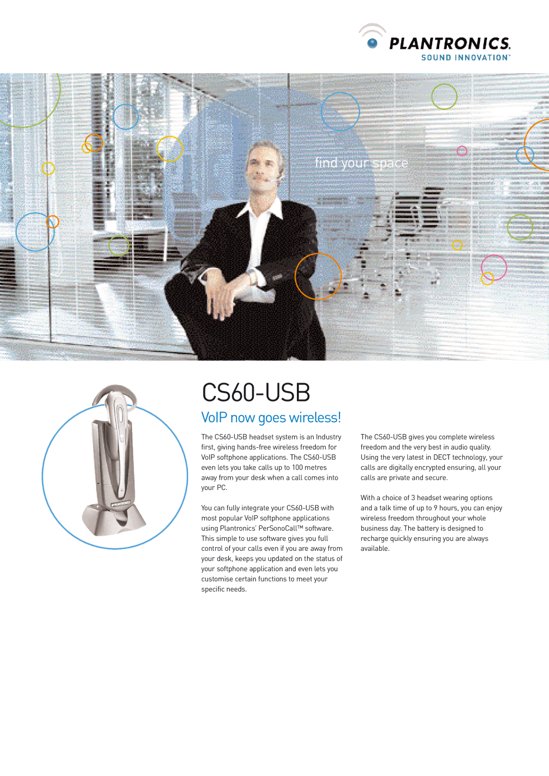 Plantronics CS60-USB manual VoIP now goes wireless 