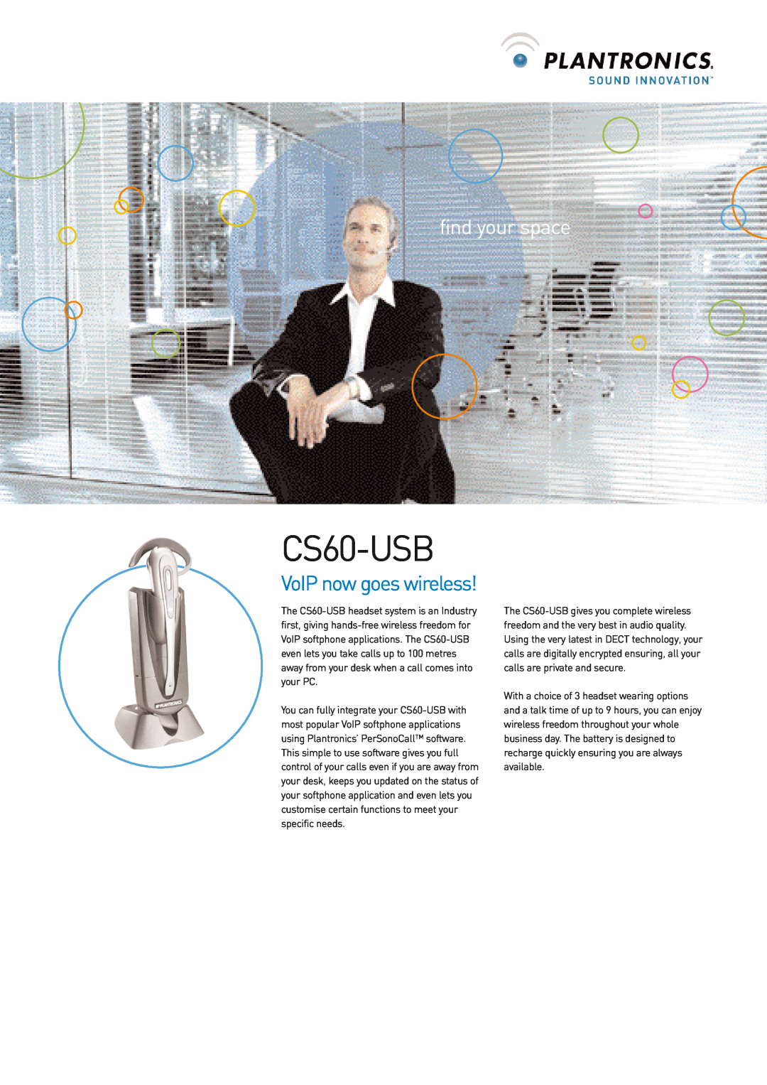 Plantronics manual CS50-USB& CS60-USBDECT WIRELESS HEADSET SYSTEM, User Guide 