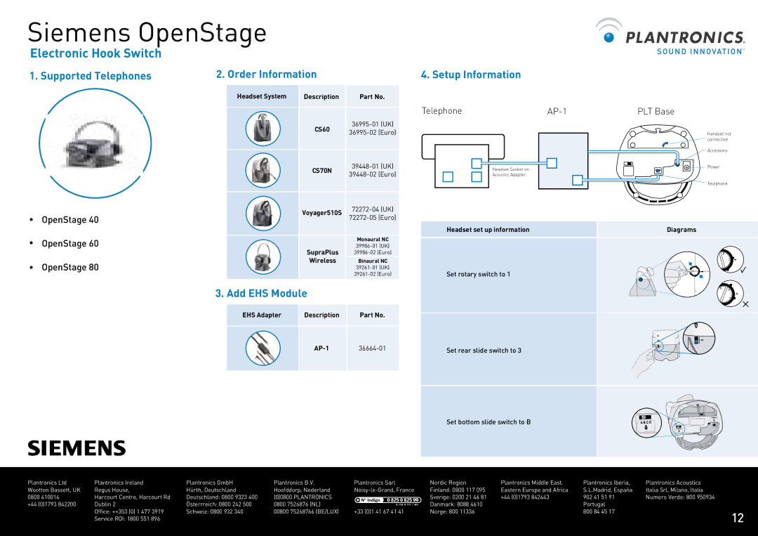 Plantronics CS60 manual Siemens OpenStage 