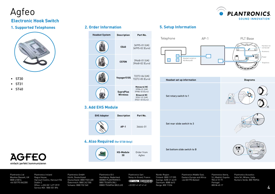 Plantronics CS60 manual Agfeo, ™ Hi% ™ Hi& ™ Hi%, Headset System, EHS Adapter 