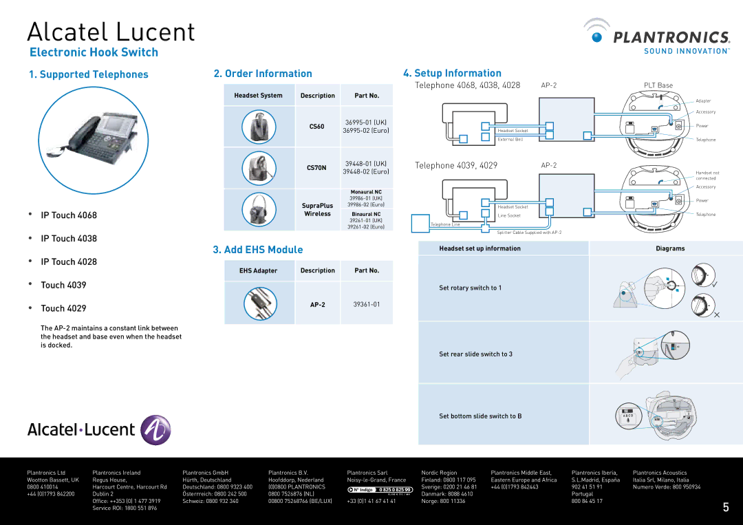 Plantronics CS60 manual Alcatel Lucent, IP Touch 