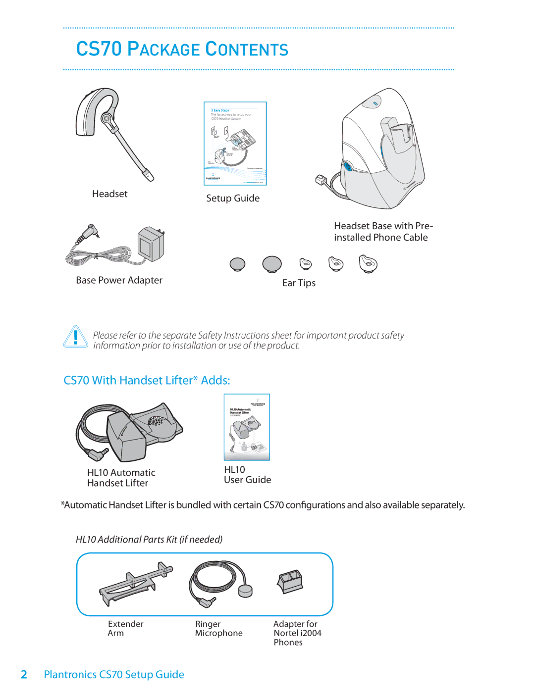 Plantronics CS70 Series setup guide CS70 Package Contents 