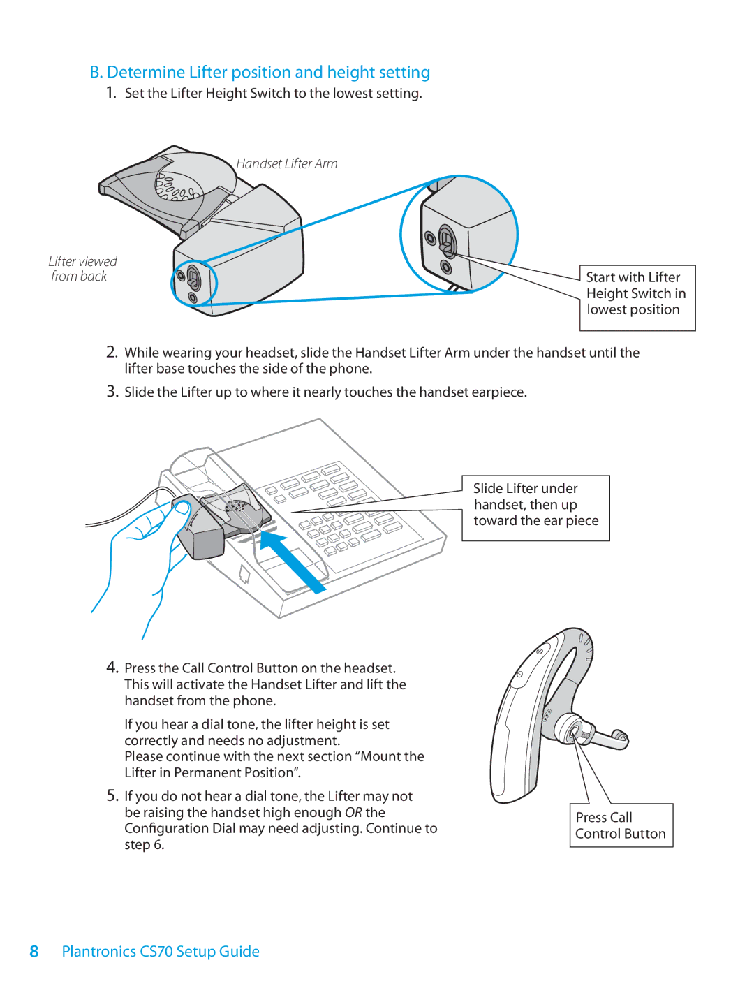 Plantronics CS70 Series setup guide Handset Lifter Arm 