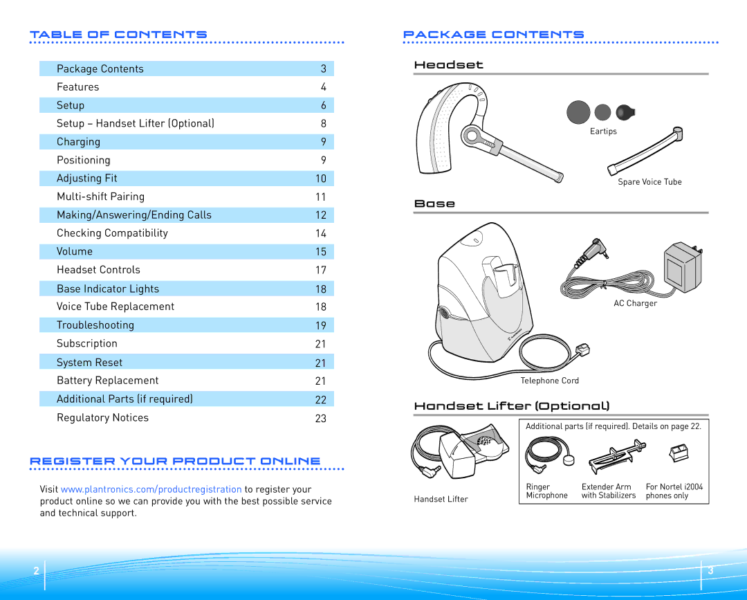 Plantronics CS70 warranty Handset Lifter Optional, For Nortel 