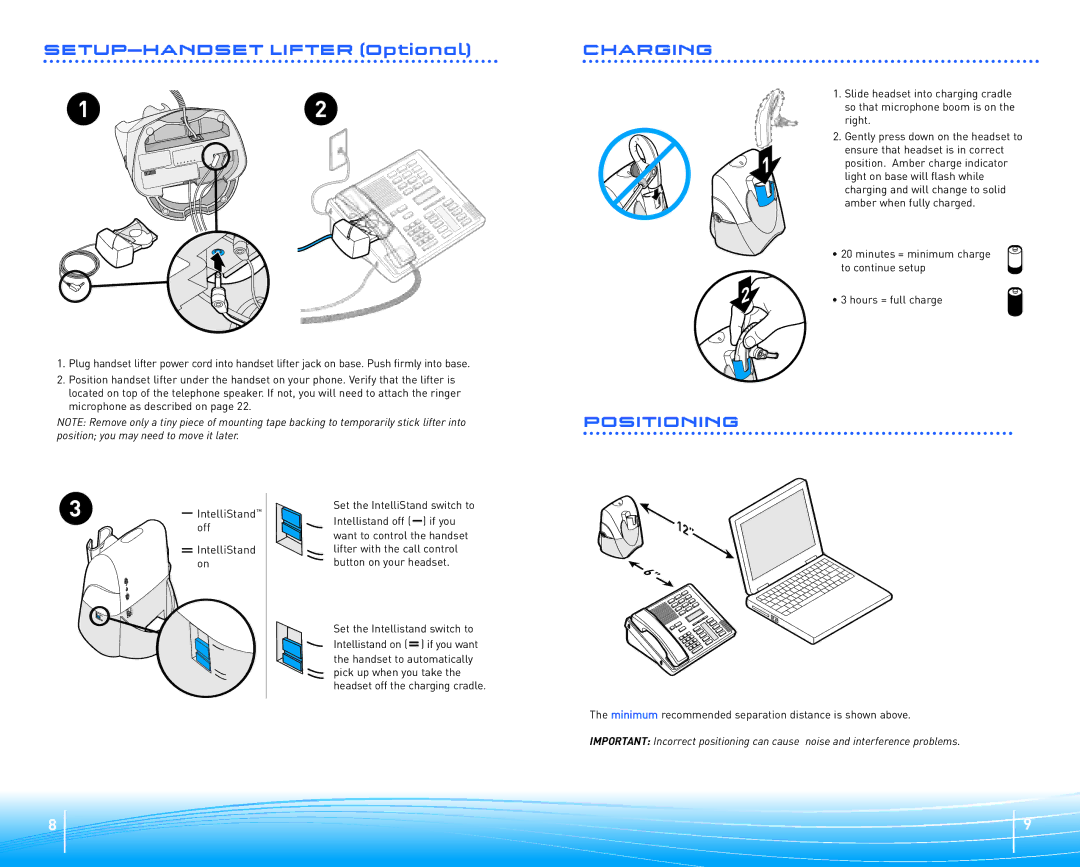 Plantronics CS70 Ensure that headset is in correct, Position. Amber charge indicator, Light on base will flash while, Off 