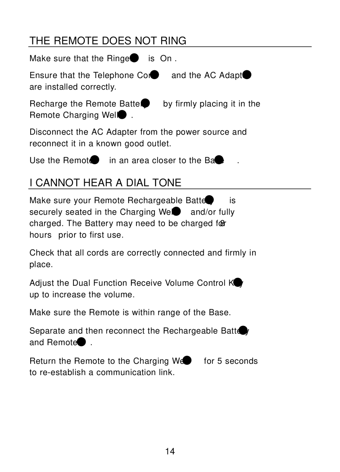 Plantronics 47349-01, CT10 manual Troubleshooting, Remote does not Ring, Cannot Hear a Dial Tone 