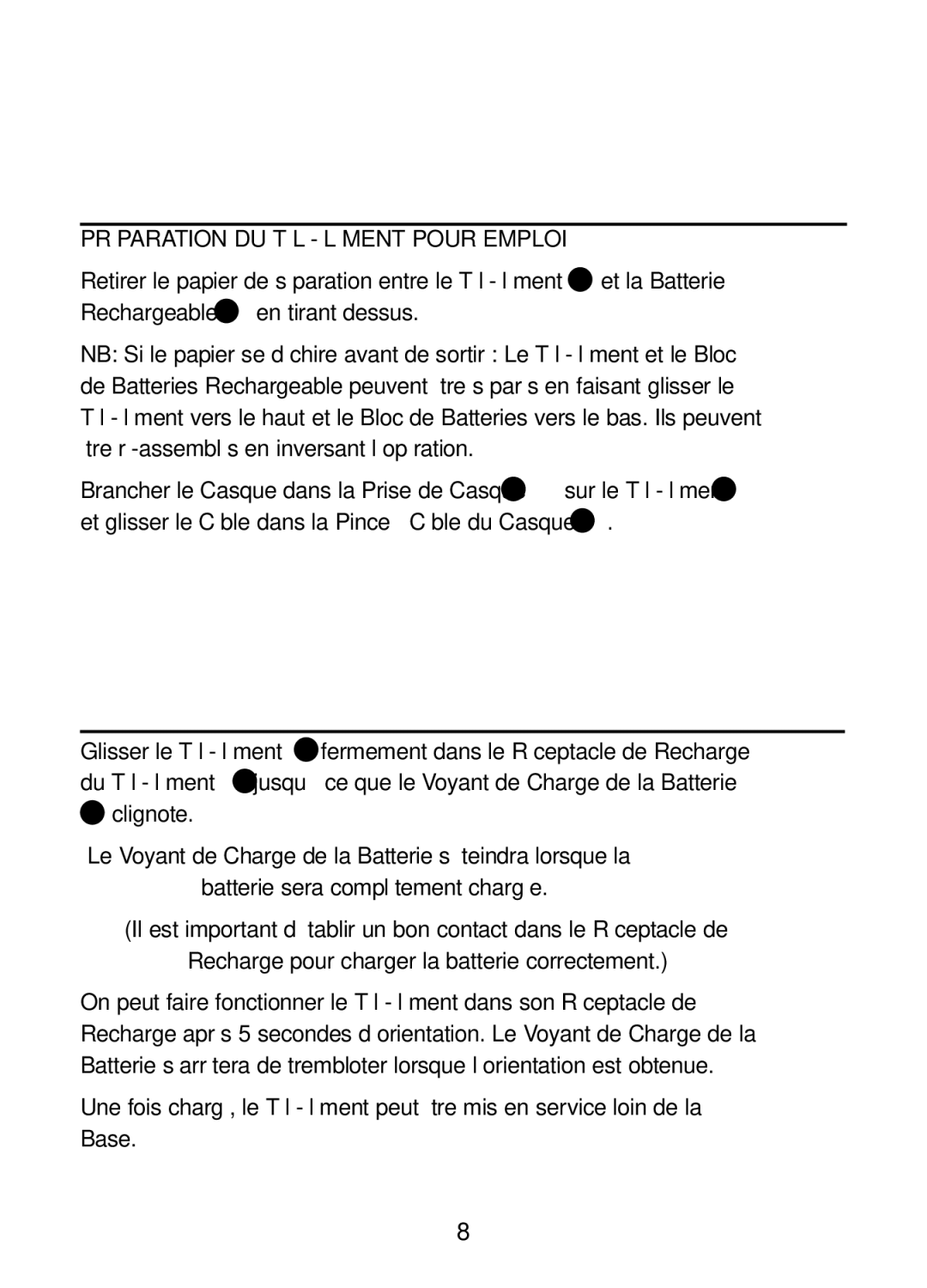 Plantronics 47349-01 Préparation DU TÉLÉ- Élément, Chargement DU TÉLÉ- Élément, Préparation DU TÉLÉ-ÉLÉMENT Pour Emploi 