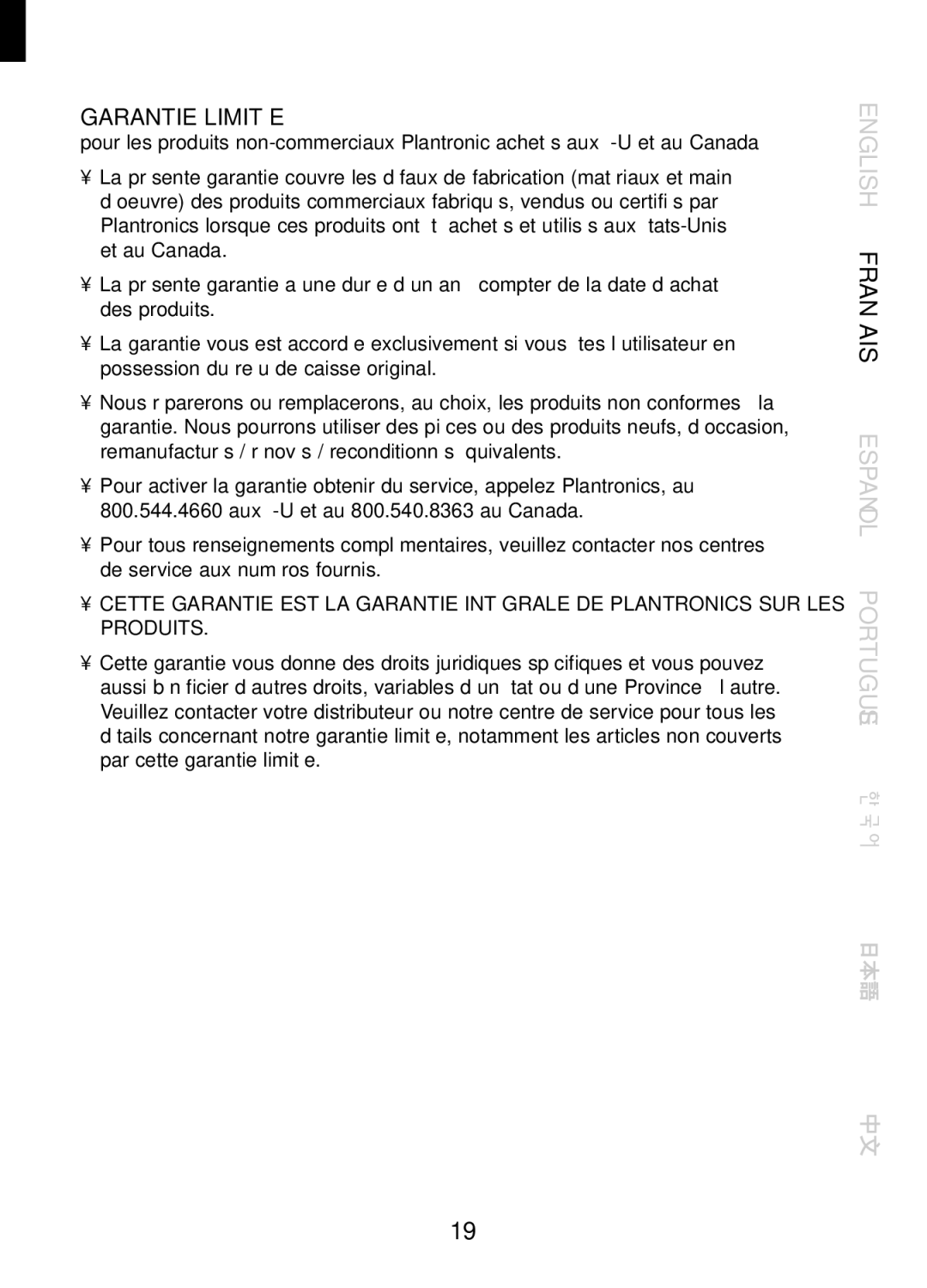 Plantronics CT10, 47349-01 manual Garantie ET Service, Garantie Limitée 