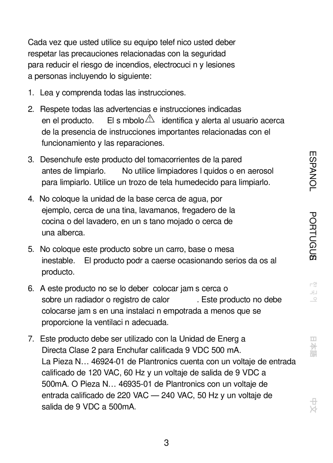 Plantronics CT10, 47349-01 manual Informacion Importante Acerca DE LA Seguridad 