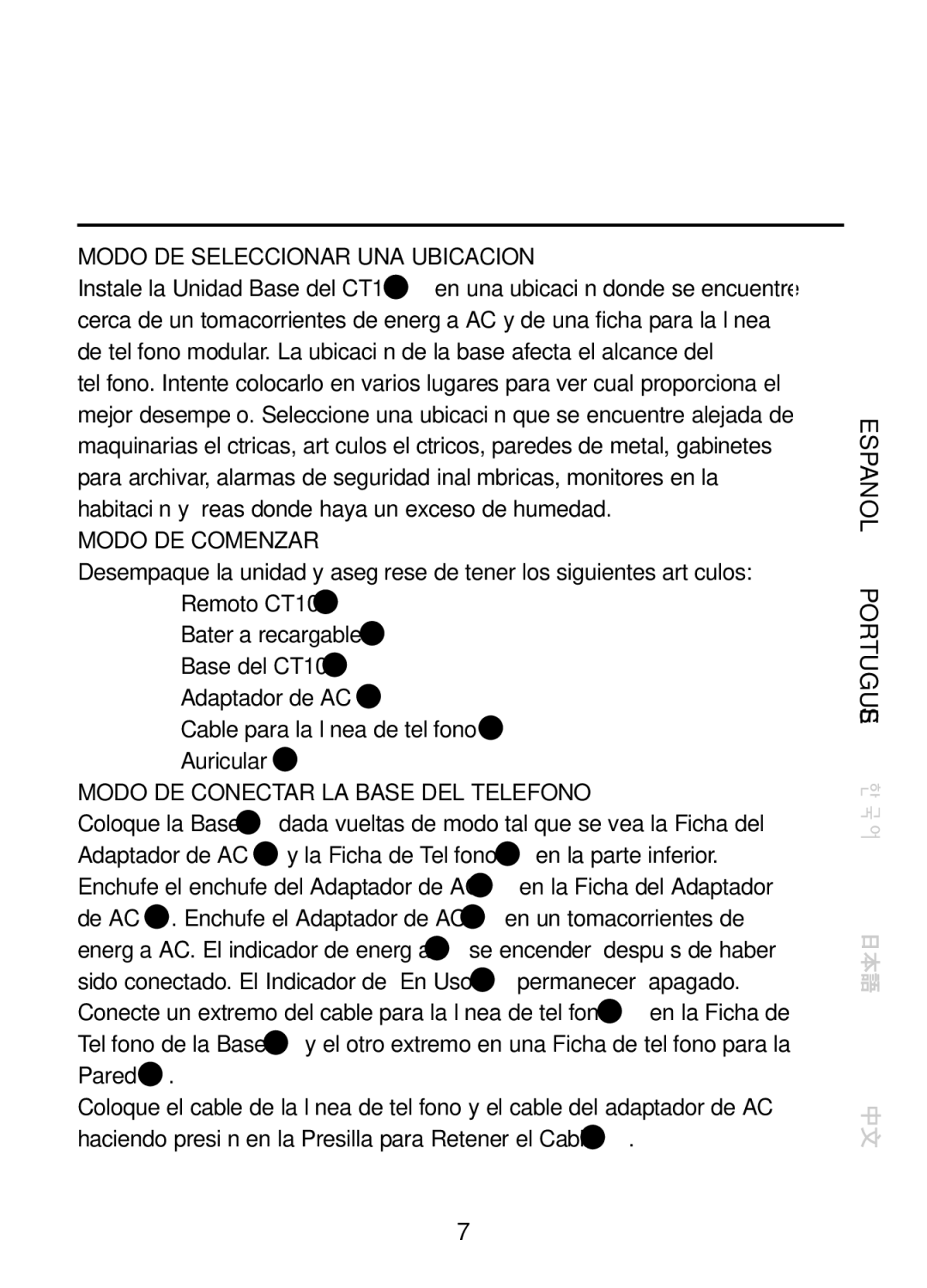 Plantronics CT10, 47349-01 manual Modo DE Armar General, Paso, Modo DE Seleccionar UNA Ubicacion, Modo DE Comenzar 