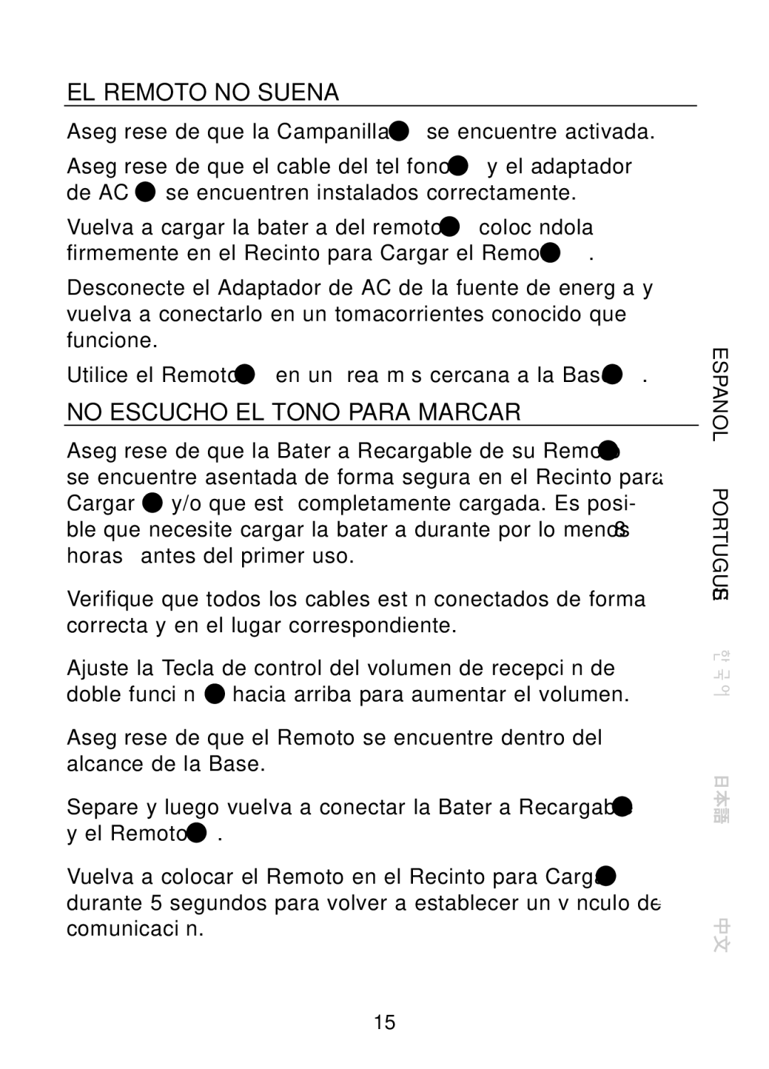 Plantronics CT10, 47349-01 manual Resolución DE Problemas, EL Remoto no Suena, No Escucho EL Tono Para Marcar 