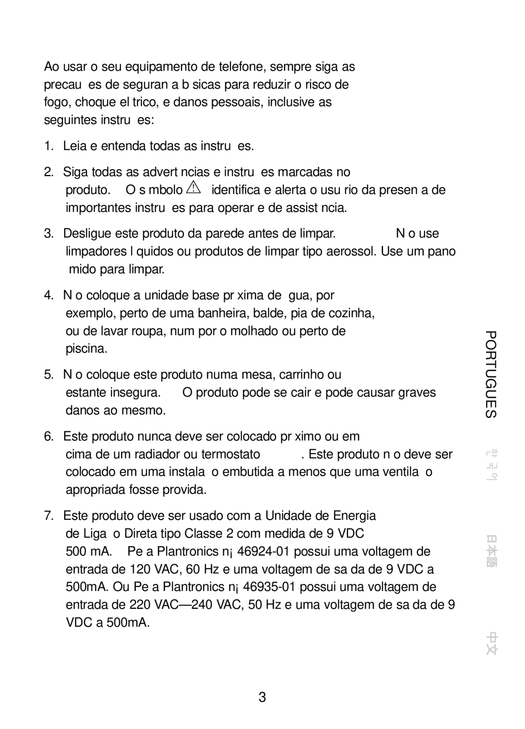 Plantronics CT10, 47349-01 manual Importantes Instruções DE Segurança 