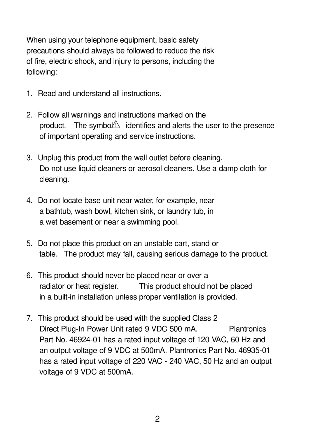 Plantronics 47349-01, CT10 manual Important Safety Instructions 