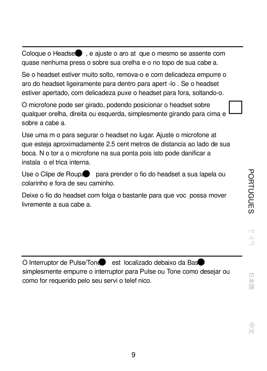 Plantronics CT10, 47349-01 manual Instalação do Headset, Interruptor DE PULSE/TONE 