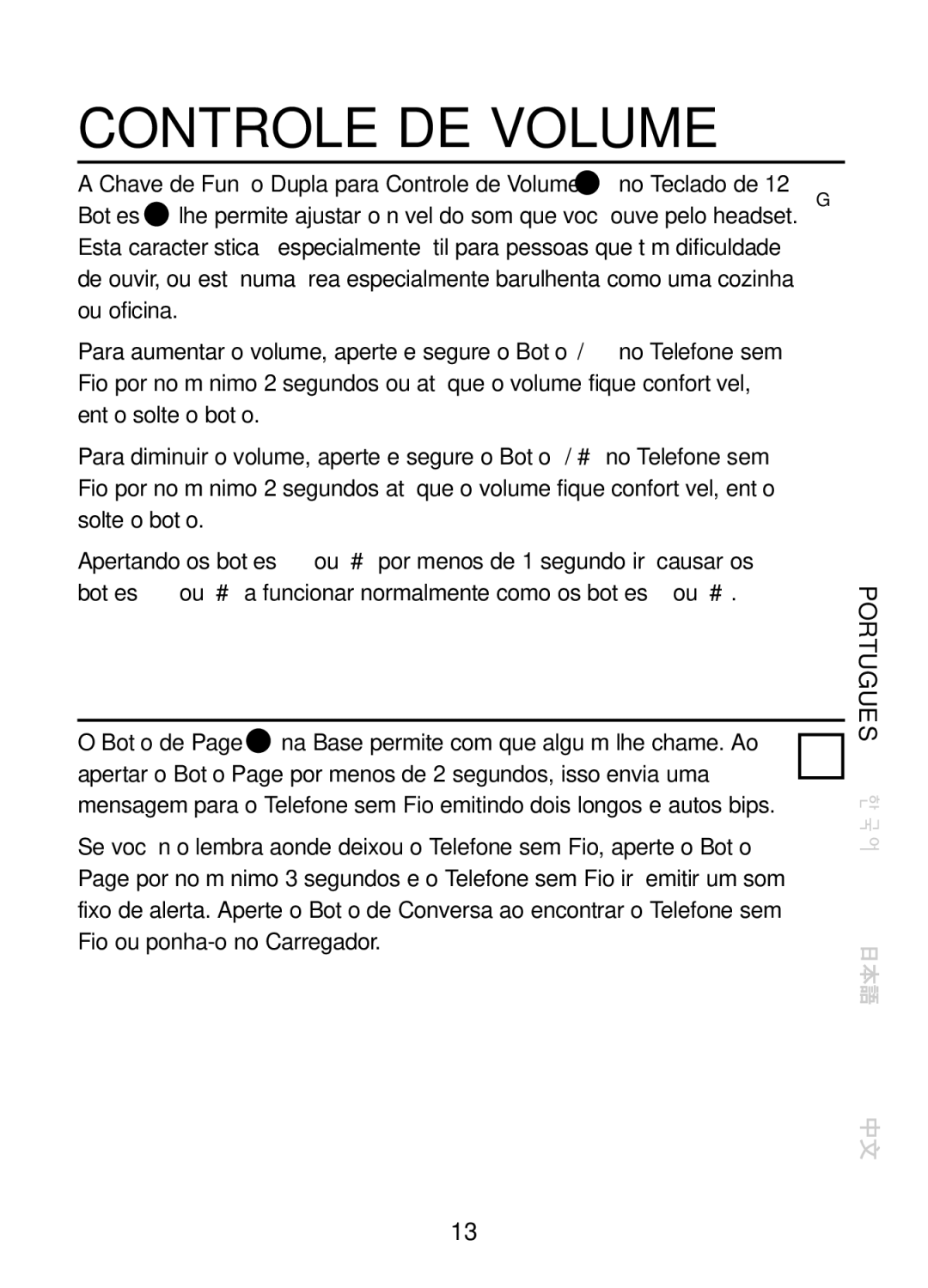 Plantronics CT10, 47349-01 manual Controle DE Volume, Função 