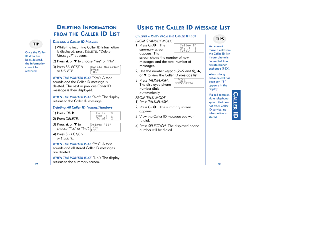 Plantronics CT11, CT12 manual Deleting Information Using the Caller ID Message List, From the Caller ID List 