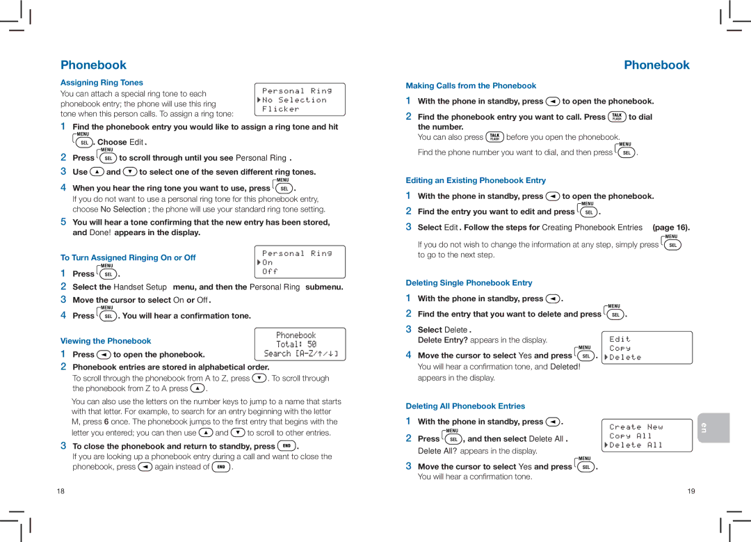 Plantronics CT14 manual To close the phonebook and return to standby, press, Move the cursor to select Yes and press 