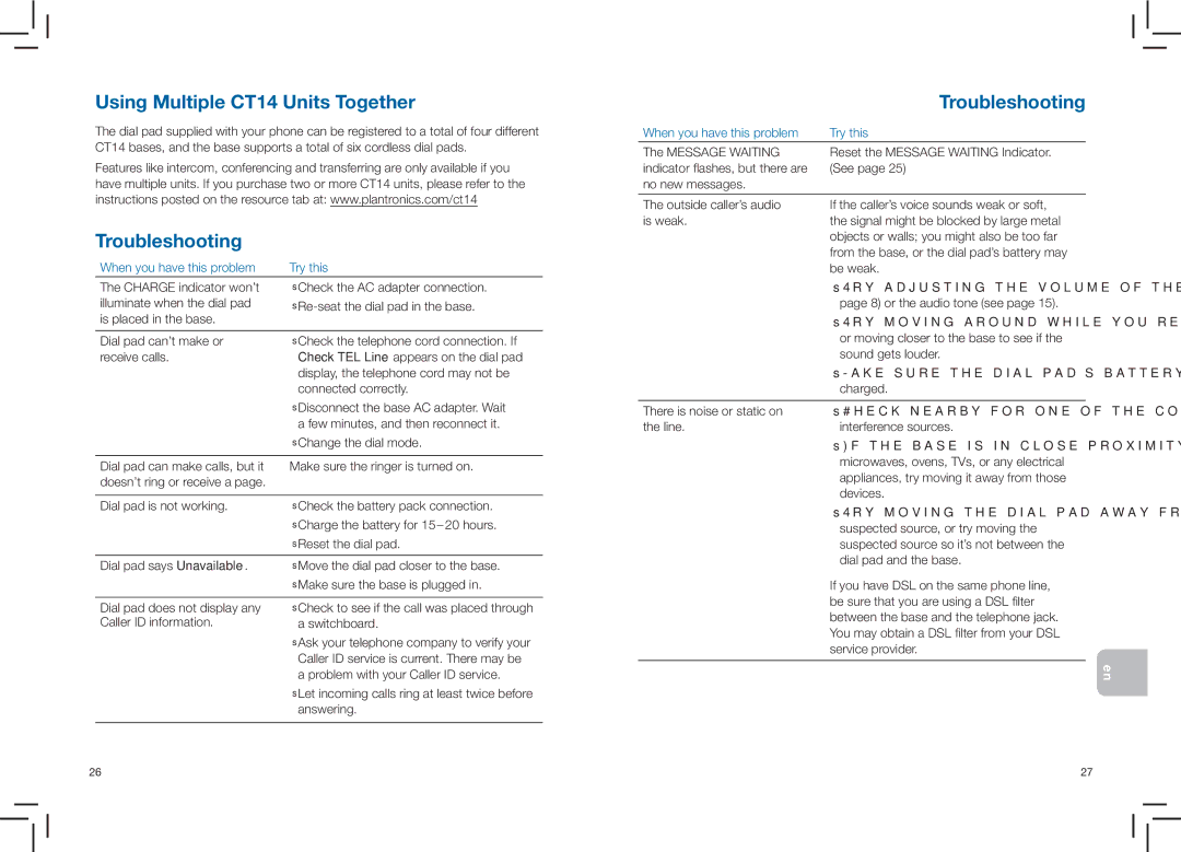 Plantronics manual Using Multiple CT14 Units Together, Troubleshooting 